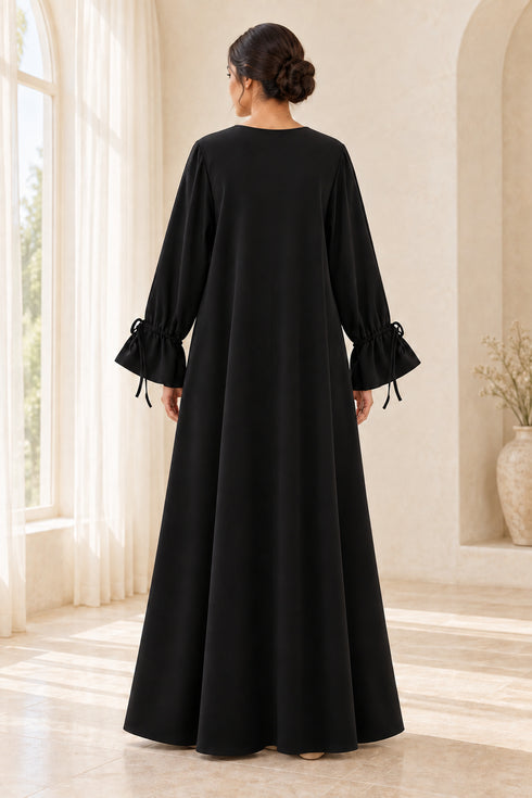 Women’s Abaya Maxi Dress with Tie Cuffs and Concealed Zip