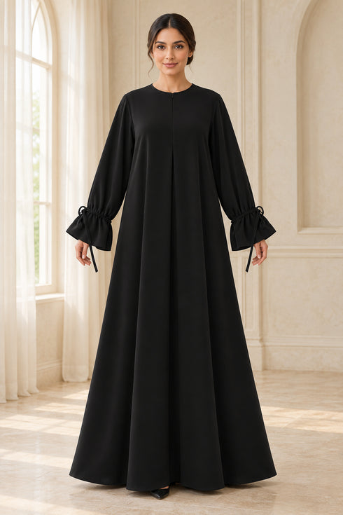 Women’s Abaya Maxi Dress with Tie Cuffs and Concealed Zip