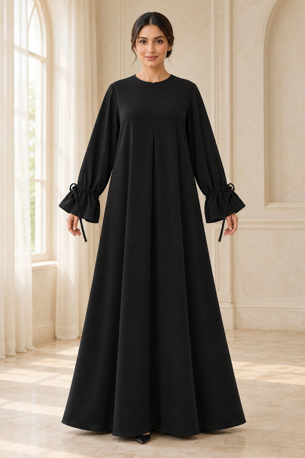 Women’s Abaya Maxi Dress with Tie Cuffs and Concealed Zip