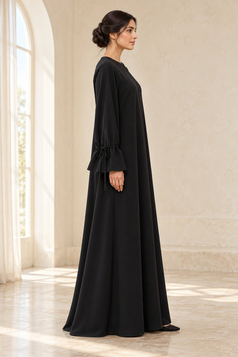 Women’s Abaya Maxi Dress with Tie Cuffs and Concealed Zip