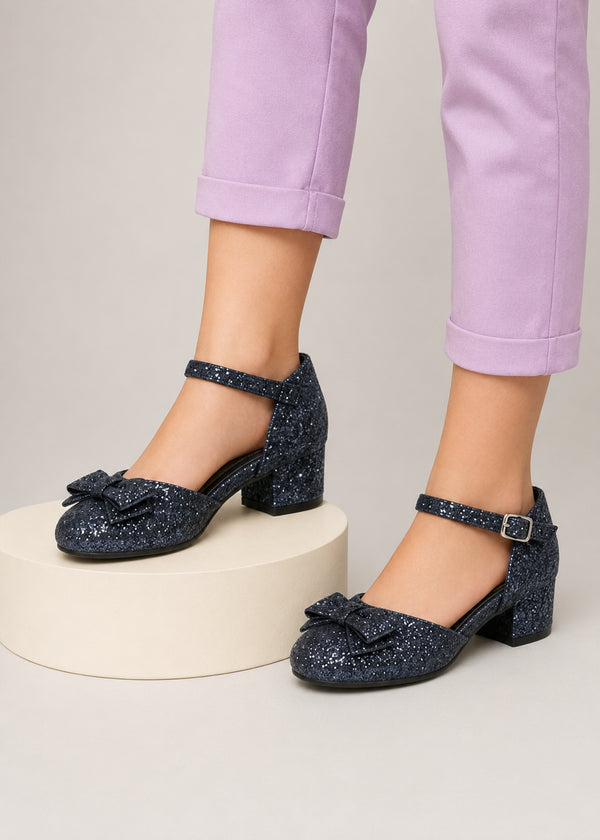Kids Black Glitter Shoes BS-608