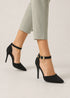 Women's Black Suede Ankle Strap Stiletto Court Shoes Pointed Toe 221