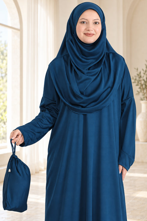 Prien Women’s Muslim Prayer Dress Set with Hijab and Carry Bag