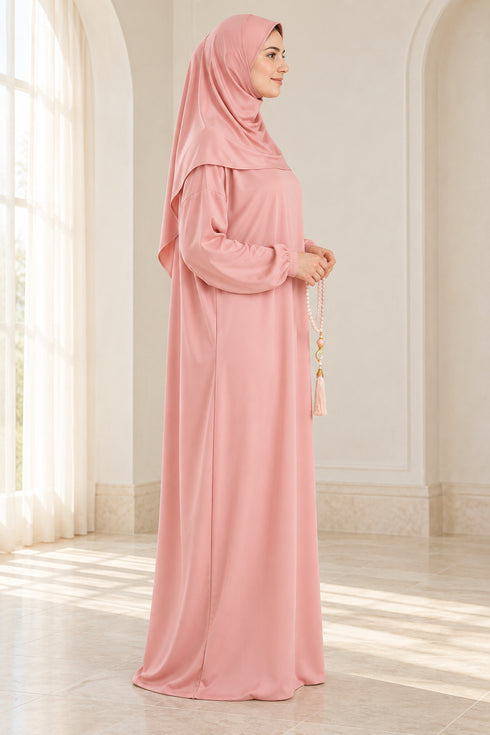 Women’s Muslim Prayer Dress Set with Hijab and Prayer Beads