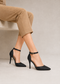 Women's Black Matte Ankle Strap Stiletto Court Shoes Pointed Toe 221