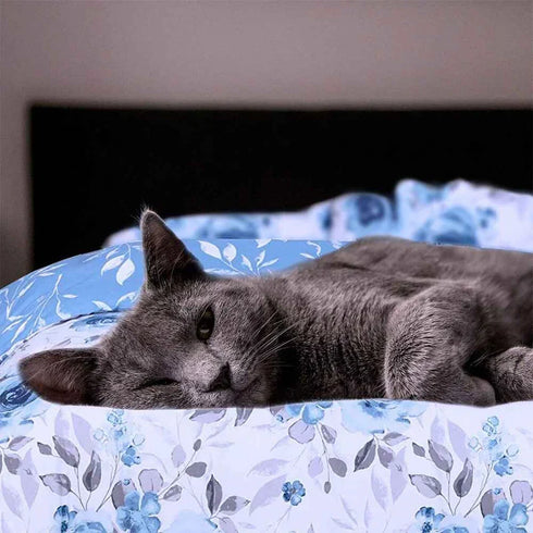 100% Cotton Duvet Cover Set | Soft and Stylish Blue Roses Print