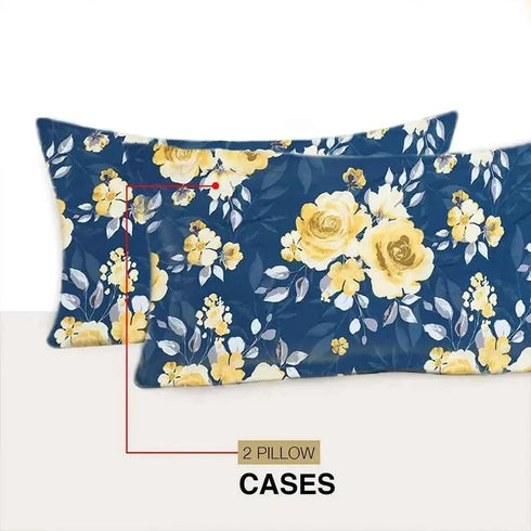 Pure Cotton Printed Duvet Cover - Premium Quality - Navy Mustard Roses
