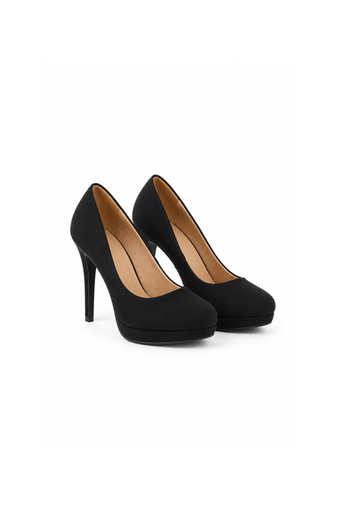 Black Suede Round Toe High Heel Court Shoes – G-925