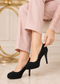 Black Suede Round Toe High Heel Court Shoes – G-925