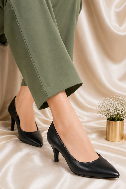 Black Matte Pointed Toe Stiletto Heel Court Shoes – G-924