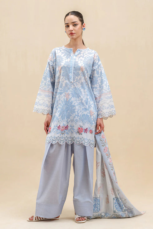 Beechtree Printed Blended Lawn Suit CERULEAN FLUORESCENCE BT-11