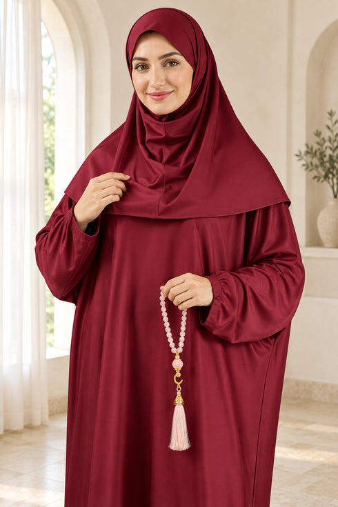 Women’s Muslim Prayer Dress Set with Hijab and Prayer Beads