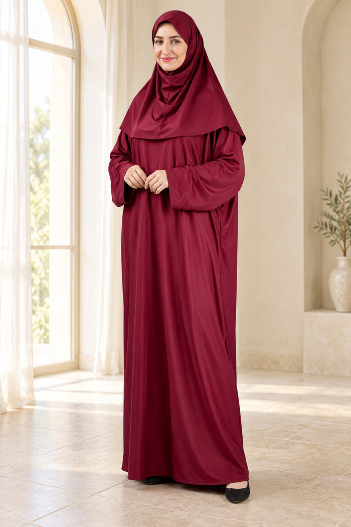Women’s Muslim Prayer Dress Set with Hijab and Prayer Beads