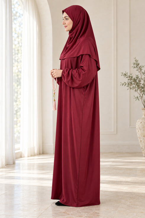 Women’s Muslim Prayer Dress Set with Hijab and Prayer Beads