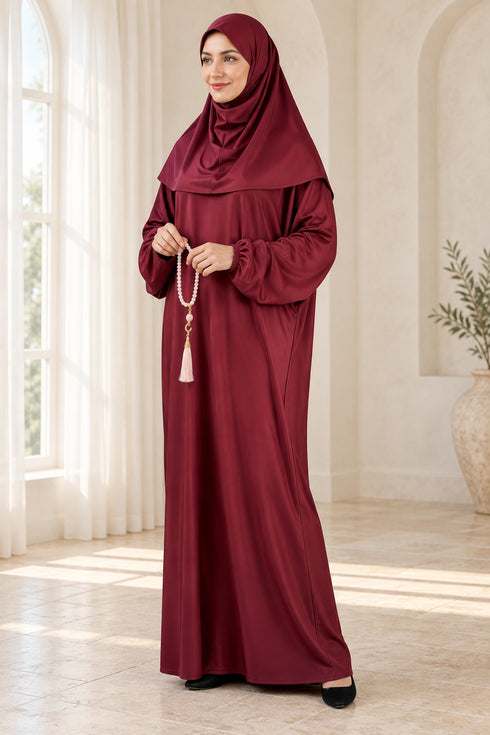 Women’s Muslim Prayer Dress Set with Hijab and Prayer Beads