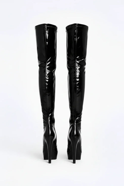 Women's Black Patent Thigh High Over The Knee Stiletto Boots Zip 14777
