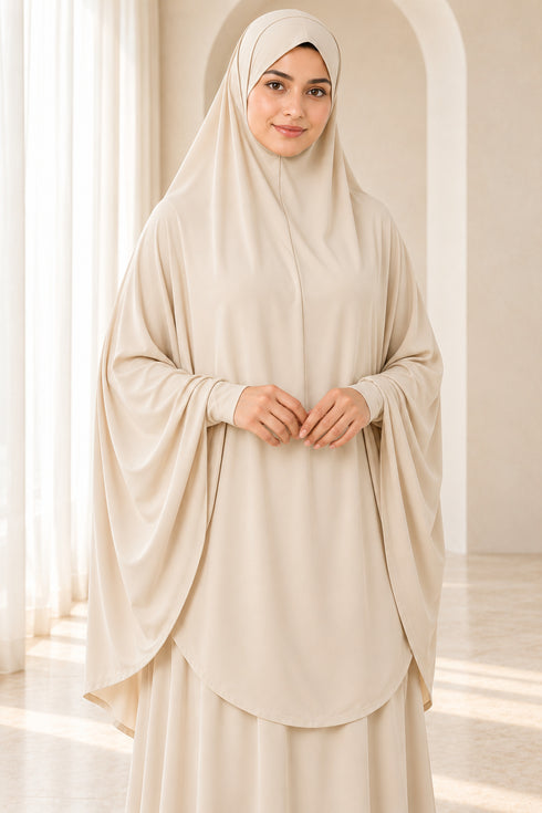 Women’s Two-Piece Prayer Set with Short Khimar and Elastic Waist Skirt