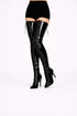Women's Black Patent Thigh High Over The Knee Front Lace Up Stiletto Boots 11720