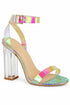 Women's Hologram/Multi/Rainbow Clear Strap Block Perspex High Heel Sandals-BS-71
