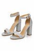 Women's Silver Shimmer Glitter Chunky Block High Heel Ankle Strap Peep Toe Sandals-BS 1810