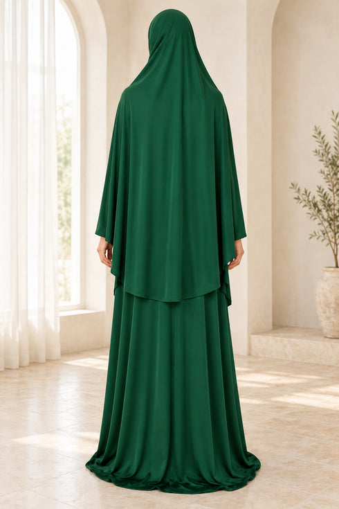 Women’s Two-Piece Prayer Set with Short Khimar and Elastic Waist Skirt