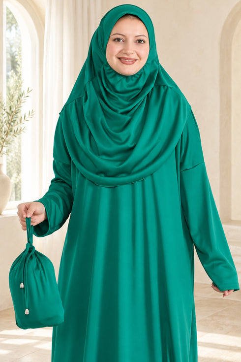 Prien Women’s Muslim Prayer Dress Set with Hijab and Carry Bag