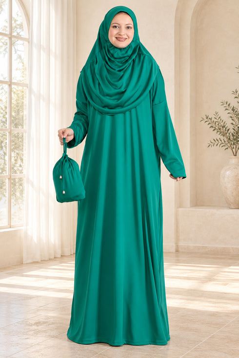 Prien Women’s Muslim Prayer Dress Set with Hijab and Carry Bag
