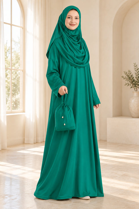 Prien Women’s Muslim Prayer Dress Set with Hijab and Carry Bag