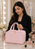 Pnrskter Large Pink Makeup & Toiletry Bag for Women – 4 Compartments with Wet and Dry Storage