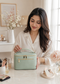 Women’s Large Green Travel Makeup Bag – PU Leather Cosmetic Case with Brush Compartment and Carry Handle