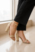 Women's Gold Block Heel Ankle Strap Sandals Peep Toe Buckle Glitter Mesh