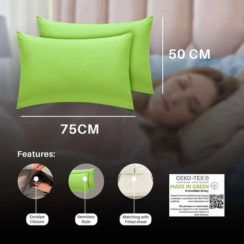 Easy-Care Non-Iron Percale Green Pillow Cases | Divine Textiles (Pair of 2)
