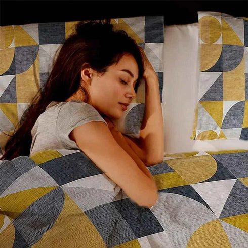 Stylish Grey and Mustard Duvet Covers - Geometric Pattern - 100% Cotton