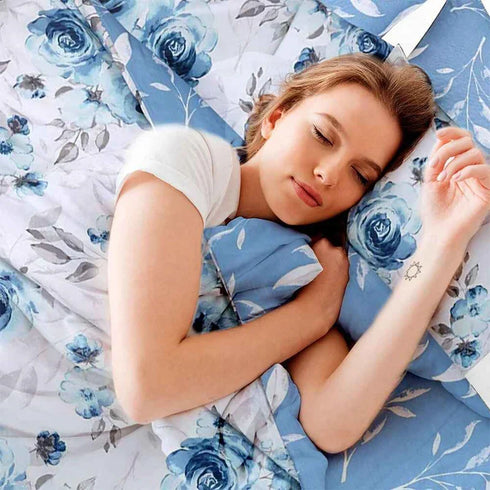 100% Cotton Duvet Cover Set | Soft and Stylish Blue Roses Print