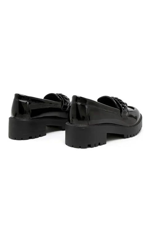 Girls' Back to School Black Patent Loafers 22983 — Chain Detailing