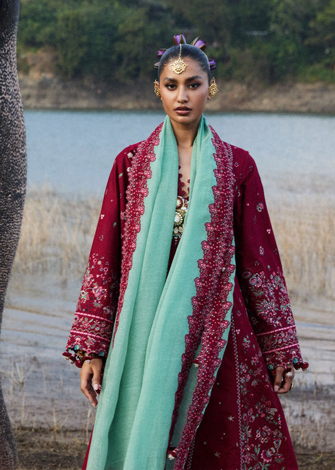 Hussain Rehar Embroidered Lawn Suit Mahogany