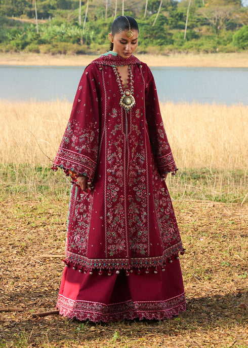Hussain Rehar Embroidered Lawn Suit Mahogany
