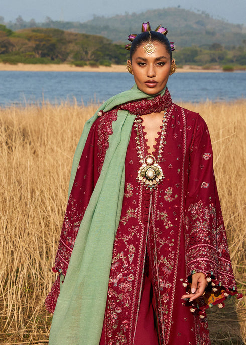 Hussain Rehar Embroidered Lawn Suit Mahogany