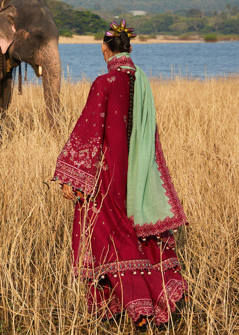 Hussain Rehar Embroidered Lawn Suit Mahogany