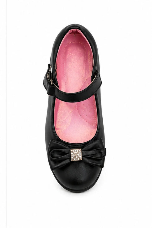 Girls Black Matte Mary Jane School Shoes with Bow Detail BS-MACHA