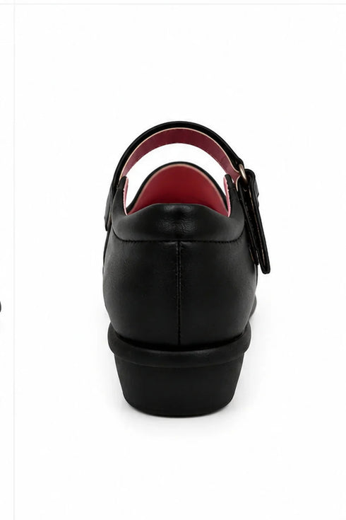 Girls Black Matte Mary Jane School Shoes with Bow Detail BS-MACHA