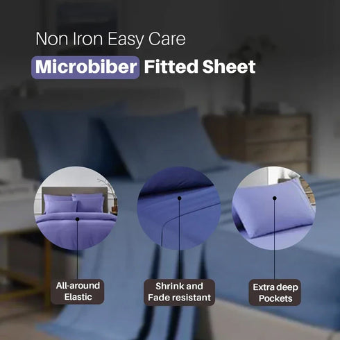 Soft & Silky Extra Deep Fitted Microfiber Sheets 16"/40CM - Mid Blue