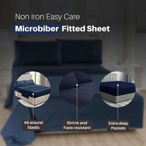 Extra Deep Fitted Microfiber Sheets 40cm, Shrinkage & Fade Resistant-Navy Blue