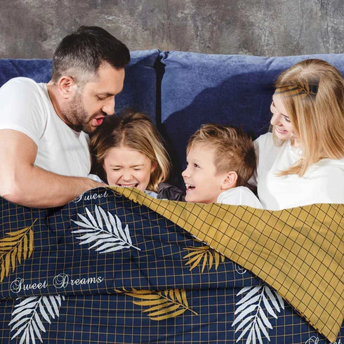 Pure Cotton Reversible Duvet Set - Sweet Dreams Navy Mustard Quilt Cover Set