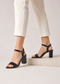 Women's Navy Blue Patent Ankle Strap Block Heel Sandals Open Toe Buckle 1840