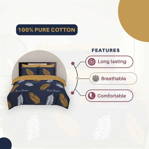 Pure Cotton Reversible Duvet Set - Sweet Dreams Navy Mustard Quilt Cover Set
