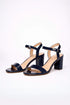 Women's Navy Blue Patent Ankle Strap Block Heel Sandals Open Toe Buckle 1840