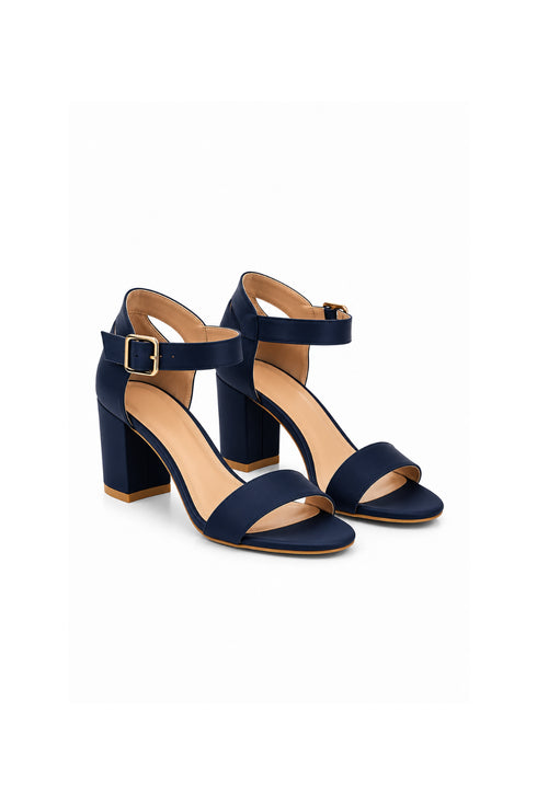 Women Low Block Heel Sandals Navy Suede G-1840