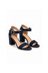 Women Low Block Heel Sandals Navy Suede G-1840