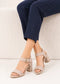 Women Low Block Heel Sandals Nude Suede G-1840